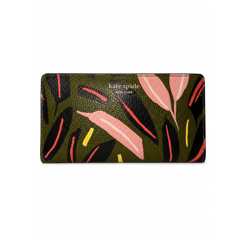 Kate Spade New York Slim Bifold Wallet Olive Botanical Print